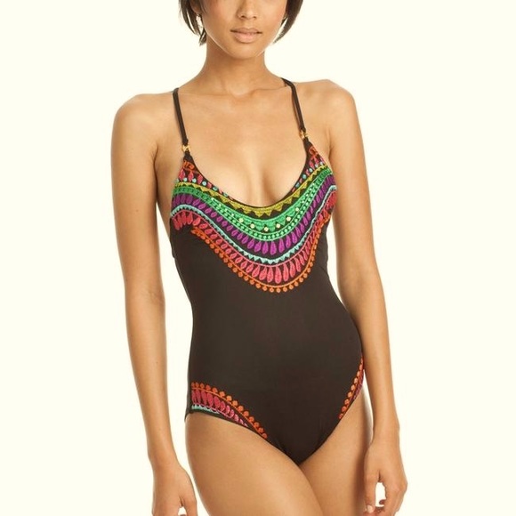 Trina Turk Other - Trina Turk Baja Embroidery Black One Piece Suit